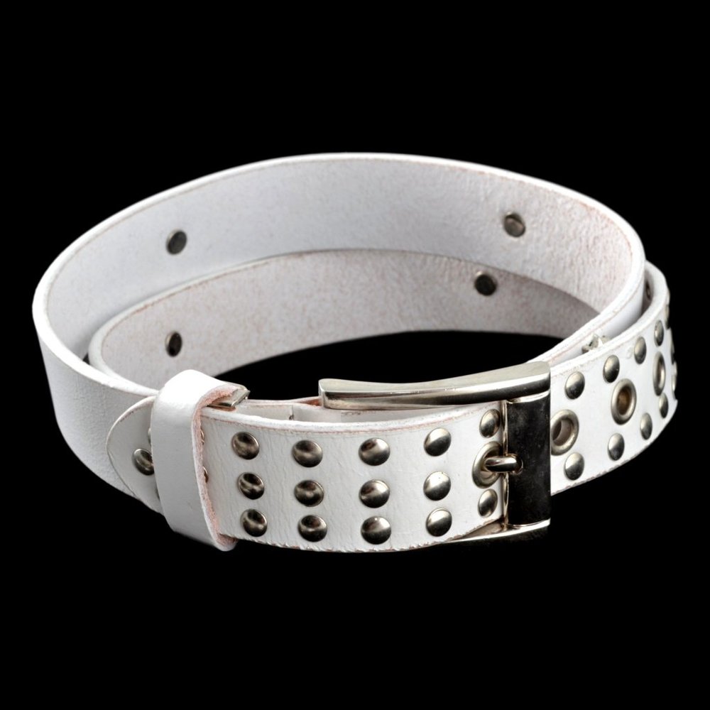 White Leather Belt With Crosses and Studs